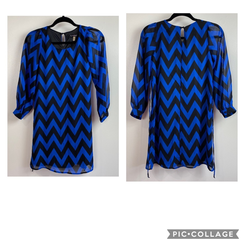 NWT Sz 16 Xtraordinary blue/black chevron dress